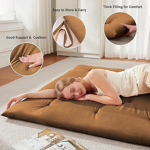 Miniatura 4 de Colchón de futón japonés tamaño individual de 39 x 80 pulgadas, colchón de cama plegable, tapete portátil para tatami, cojín de futón plegable,