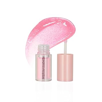 Sophia + Mabelle Hydrating Lip Oil Lightweight, Non-Sticky & High-Shine Lip Gloss Oil Moisturizing, Nourishing, Soothing Tinted Formula for Soft Lips 3.7g Juice Bar Pinky Clear, 3.7g