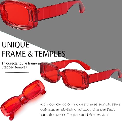 Miniatura 4 de Y2K - Lentes de sol rectangulares de moda para mujeres y hombres, estilo retro de los años 90, color rojo, rosa, verde, montura cuadrada gruesa