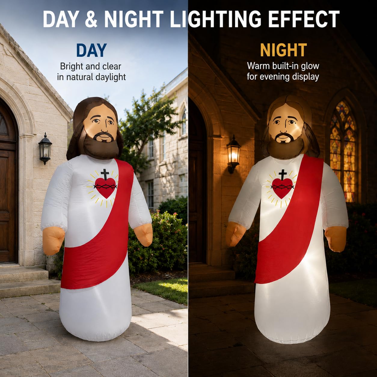 Décoration gonflable Jésus-Christ de 1,5 m avec lumières LED, décoration religieuse gonflable pour extérieur, pelouse, jardin, église, décoration de Noël, Pâques, vacances