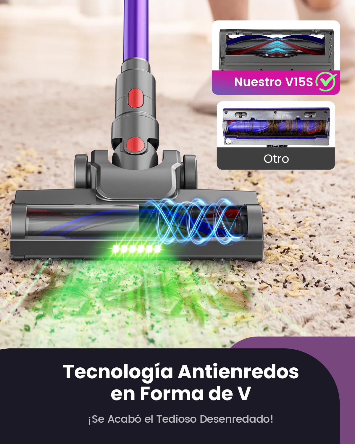 45kPa/580W/70Mins Aspiradora sin Cable, 1.8L Aspirador de Mano con Cepillo Antienredos, Pantalla Táctil, Carga de Pared, 6 en 1 Escoba Aspiradora, Ideal para Suelos Alfombras Pelo de Animales