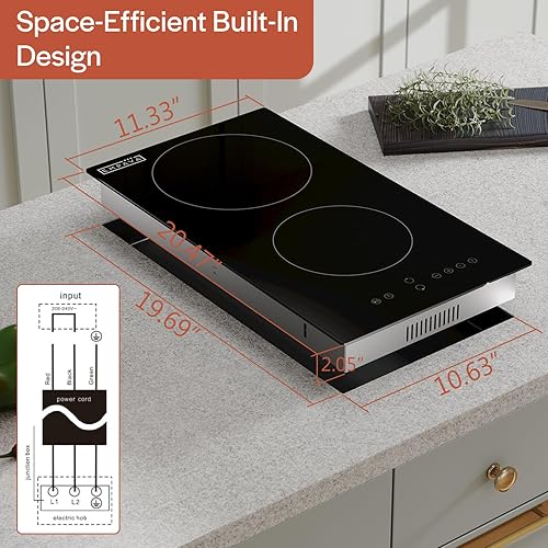 Miniatura 7 de Empava Estufa eléctrica radiante integrada con temporizador de bloqueo de seguridad para niños, indicador de calor residual, 3000 W, 220-240 V con