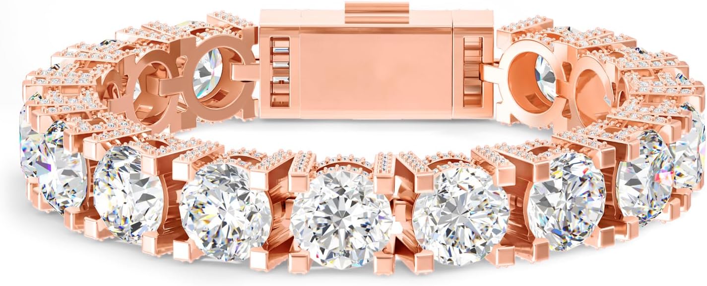 HELLOICE Tennis Bracelet for Women Men 10mm Round Cut 5A+ Cubic Zirconia Hypoallergenic Iced Out Tennis Chain Bracelet for Luxury Anniversary Wedding Jewelry Gift