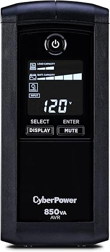 CyberPower CP850AVRLCD - Sistema UPS inteligente LCD, 850VA510W, 9 tomas, AVR, minitorre