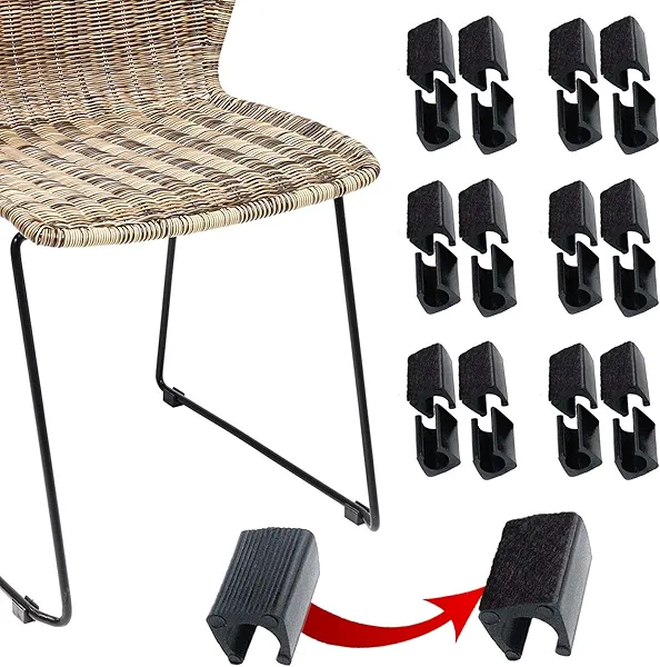 Rectangle U Shaped Chair Leg Tips Caps with Felt Pads,Furniture Feet Protector Slide Smoothly Glides No Scratches No Noise Protect Hardwood Floor,Fit 12mm(15/32inch) Diameter Tubular Leg (Black 24PCS)