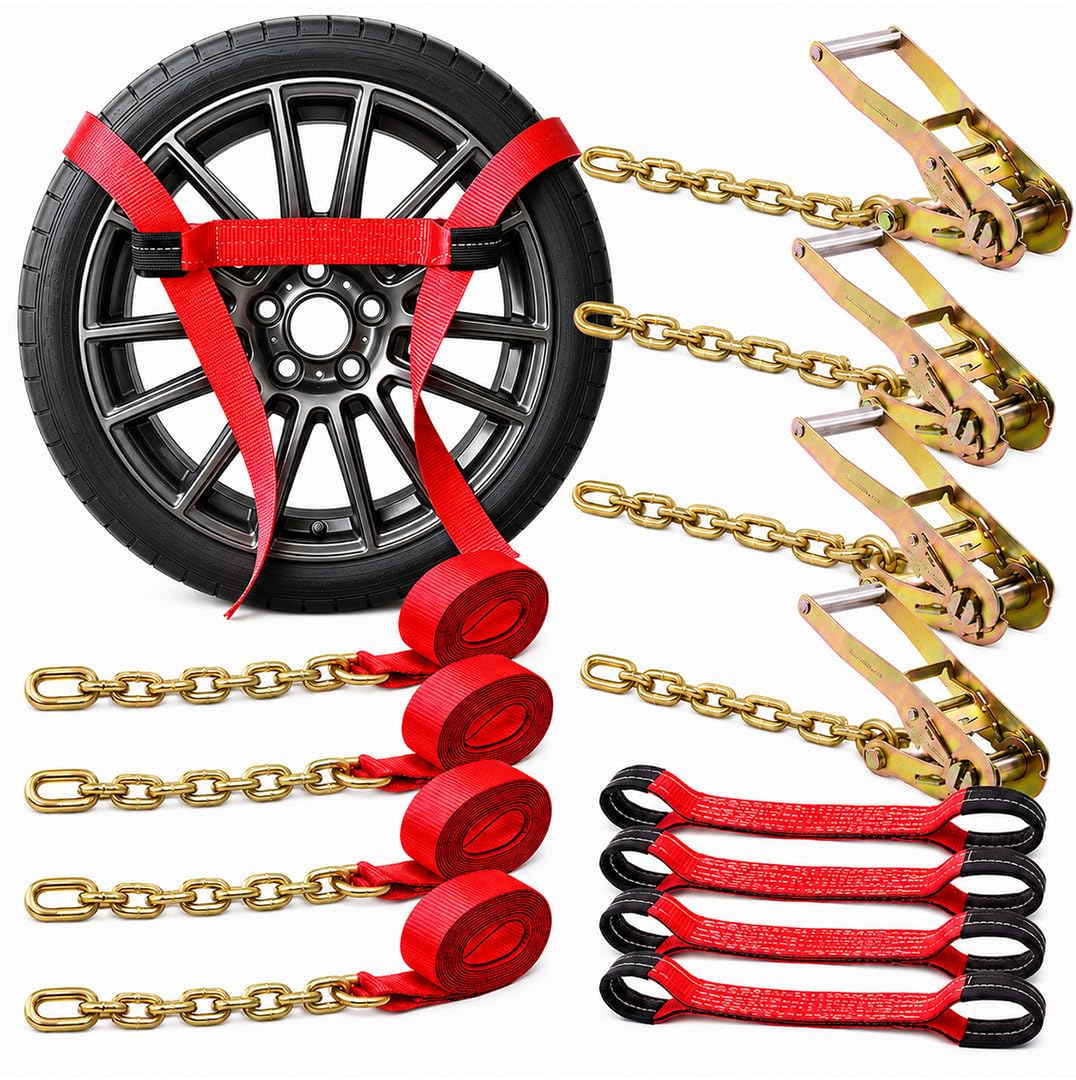 Boxer Kit di ancoraggio a 8 punti con estensione a catena, cinghie di traino professionali, resistenza alla rottura di 4,5 kg, lunghezza 4,6 m