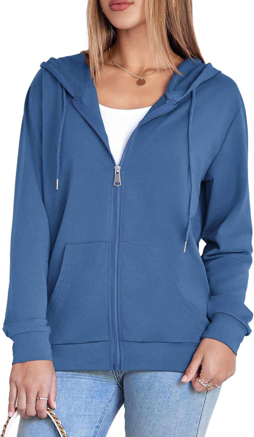 Womens Zip Up Hoodies Long Sleeve Hooded Sweatshirts Lightweight Fall Fashion Clothes Casual Trendy Jacket