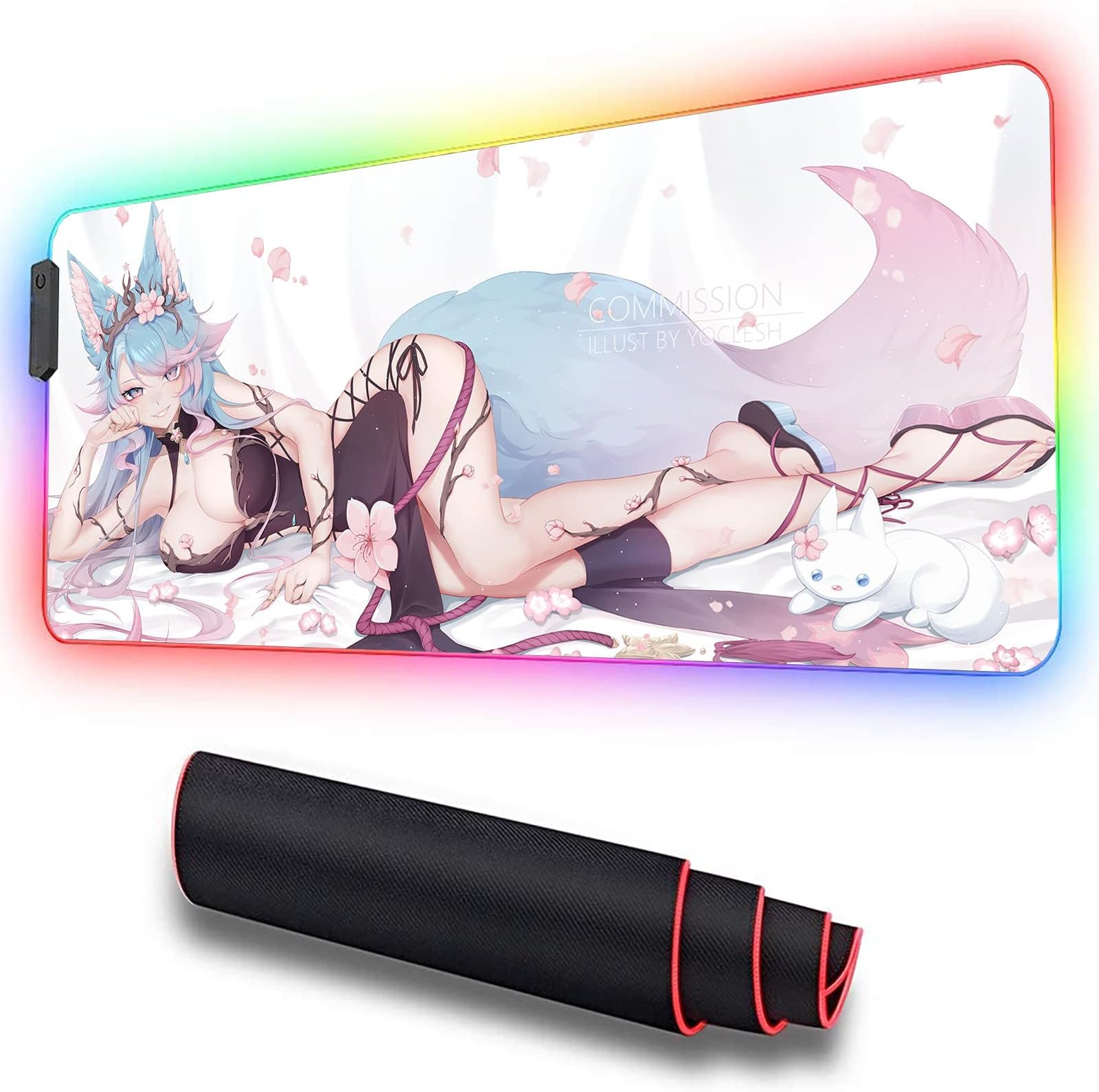 Gaming Mouse Pads Extended Led Silvervale Mouse Pad RGB Mouse Mat Large XL Desk Mat with Lock Edge Oversized Computer Keyboard Pad 400X900Mm