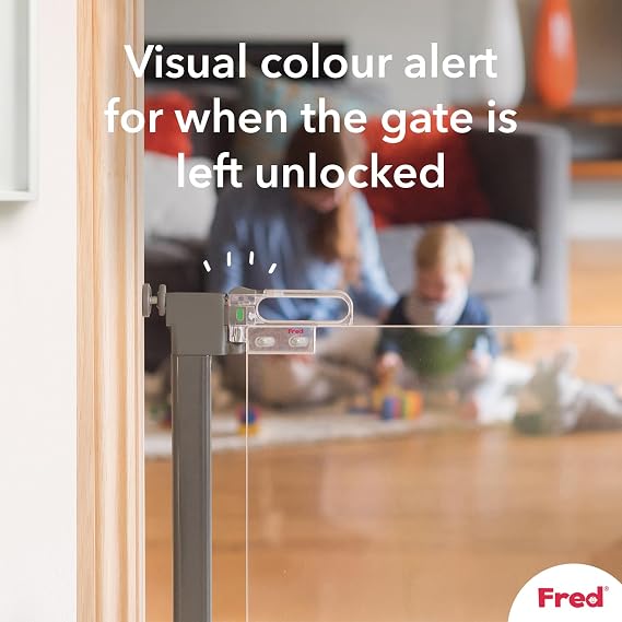 Fred Safety Pressure Fit Acrylic Clear-View Baby Safety Gate | Extendable Stair Gate Fits Wide Openings 76cm to 96cm | Award-Winning Modern Babyproofing Solution