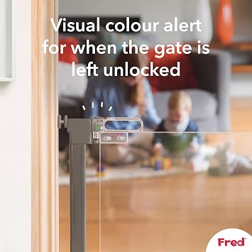Fred Safety Pressure Fit Acrylic Clear-View Baby Safety Gate | Extendable Stair Gate Fits Wide Openings 76cm to 96cm | Award-Winning Modern Babyproofing Solution