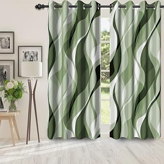 Green Modern Blackout Curtains for Bedroom Living Room,2 Panels Sets Window Curtain,Striped Green Stylish Simplicity Abstract Thermal Insulated Printed Curtains with Grommet,42" Wx84 L