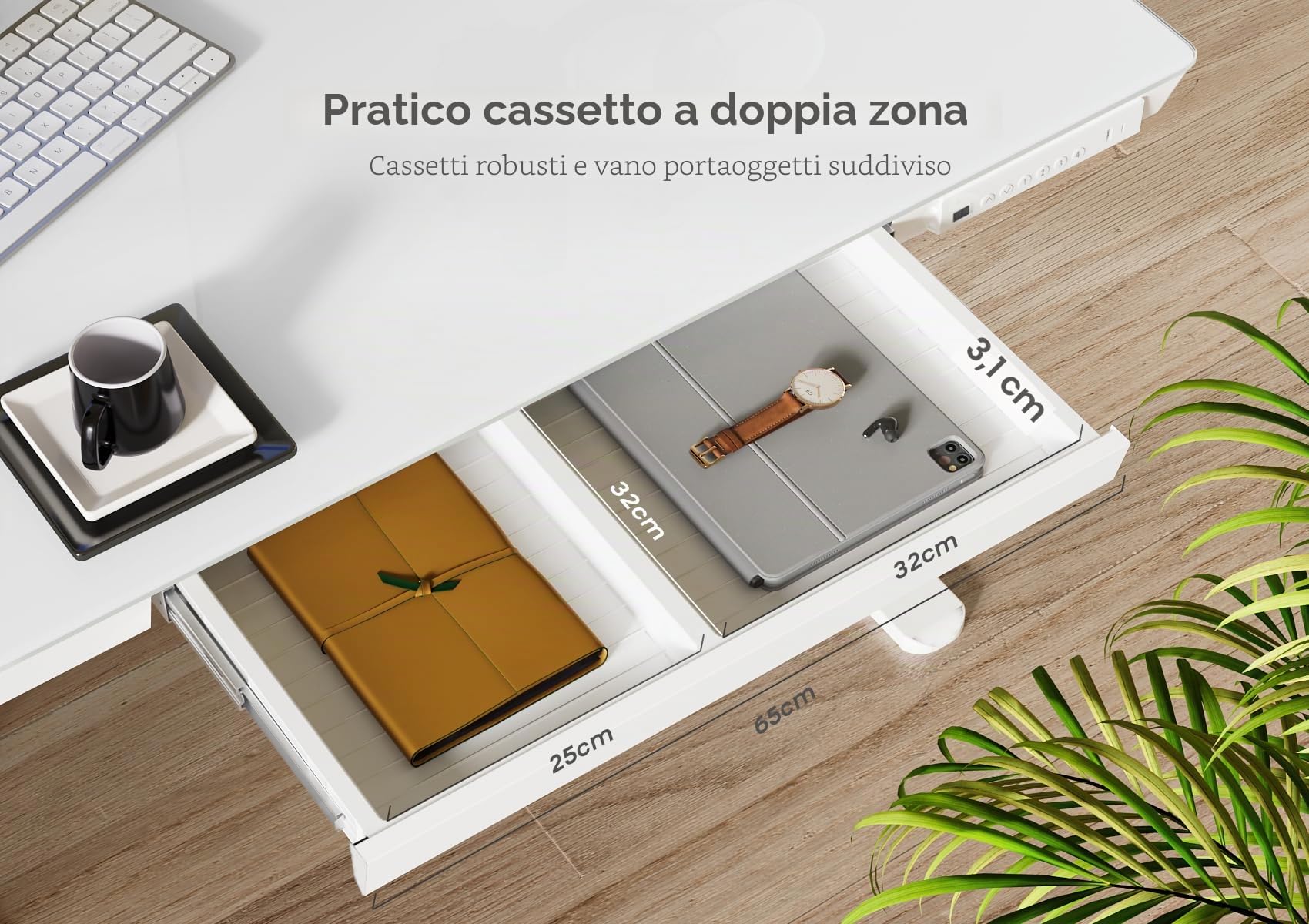 Claiks Scrivania in vetro regolabile in altezza, 120 x 60 cm, piano in vetro di sicurezza temperato, USB/Type-C e 4 pulsanti di memoria, scrivania ergonomica per stare in piedi e seduti, per casa