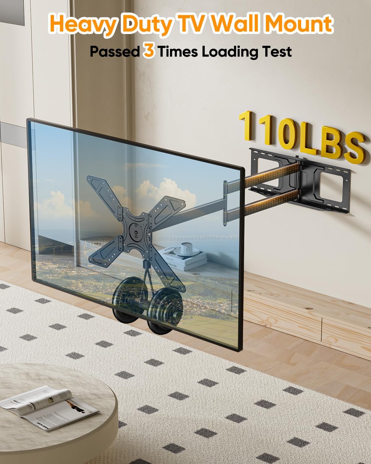FORGING MOUNT Long Arm TV Wall Mount with 48.03" Extension for 26''-75'' TVs/Monitor, Corner TV Mount Landscape to Portrait,Full Motion,Swivel,Tilt bracket, Holds 110 lbs,VESA 600x400mm,16"-24'' Studs
