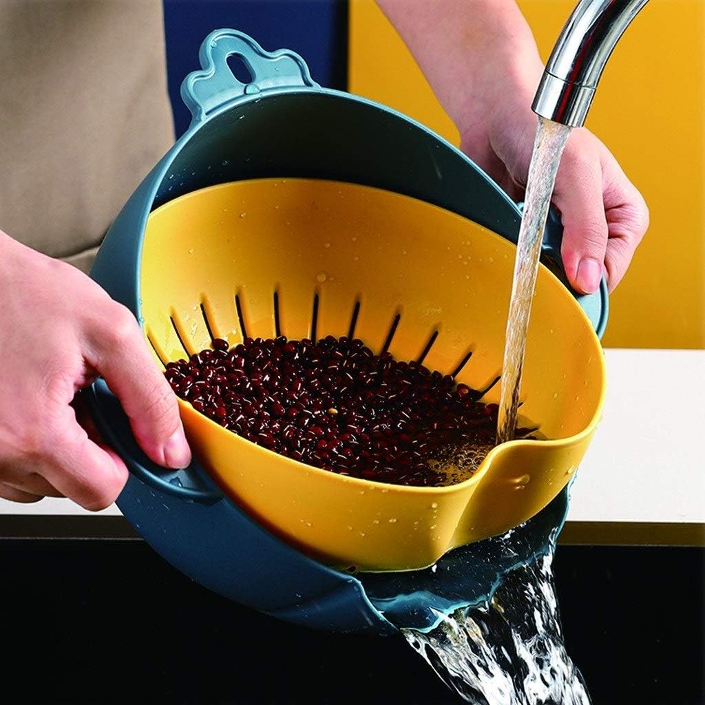 Draining Rack Thick Plastic Colander with Hooks Double-Layer Filter Bowl for Washing Fruits and Vegetables Removable and Separate Use to Save Space Drainage Rack(Pink)