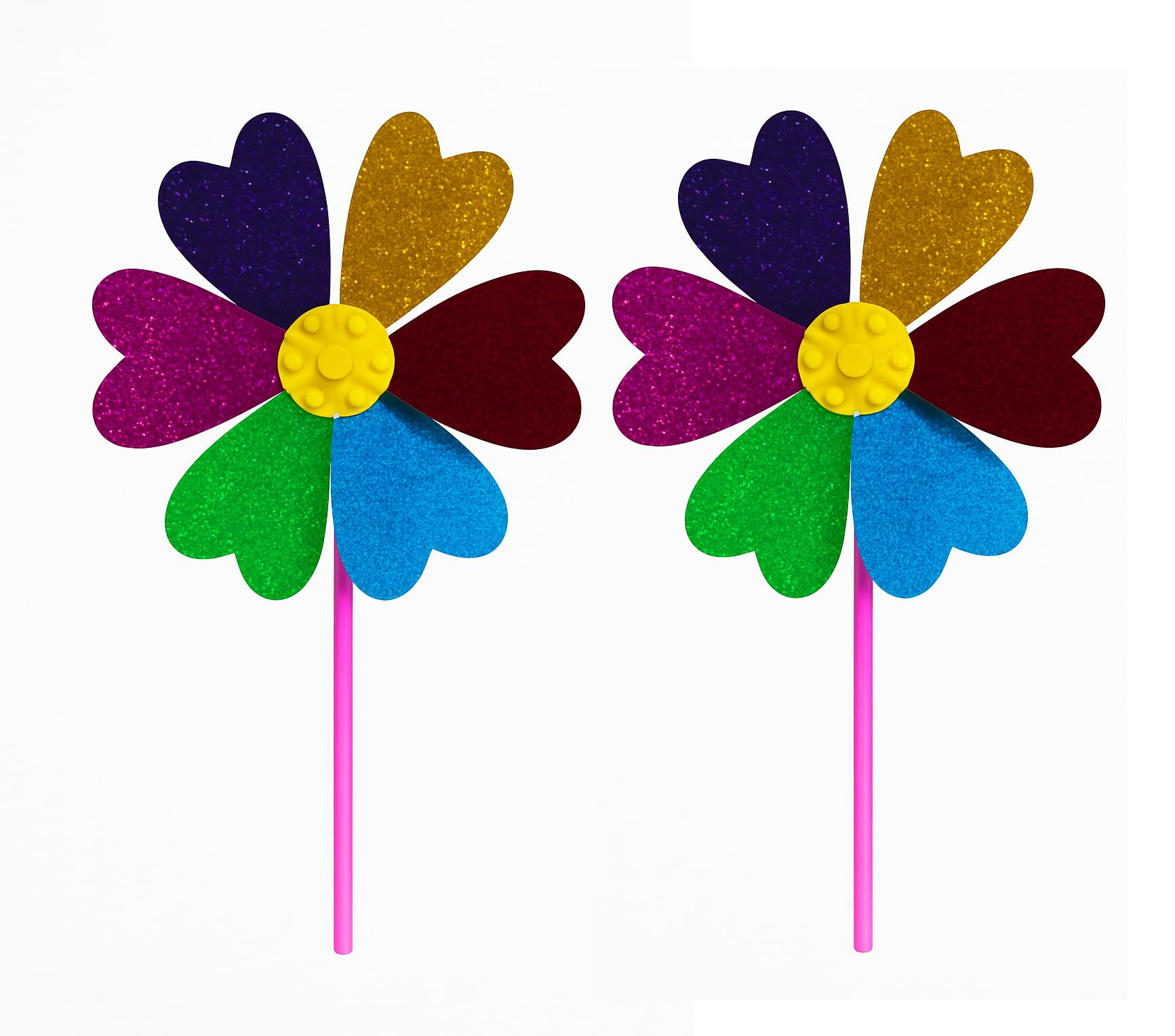 SSKR Pack of 2 Pcs Colorful Wind Fan for Kids | 6 Petals Glitter Wind Spinner | 15 Inch Multicolor Windmill Toy | Outdoor Garden Decor Fan | No Batteries Needed – Spins Naturally with Wind
