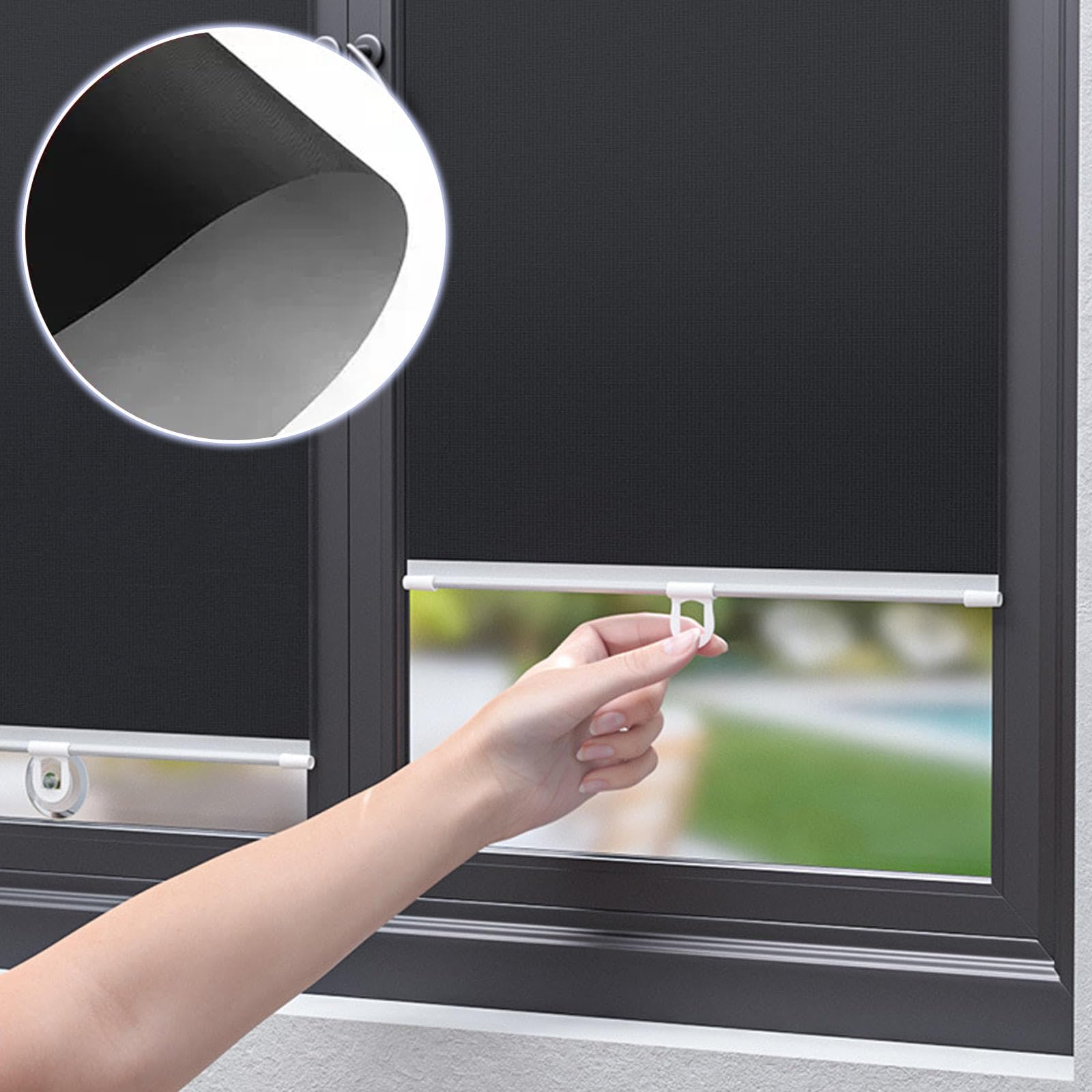 Kooein Black Out Roller Blinds No Drill,Portable Window Blinds,Retractable Suction Cup Roller Shades,Light Filtering,Thermal Insulated Blinds For Windows Room Darkening,-75X125cm/30X49in