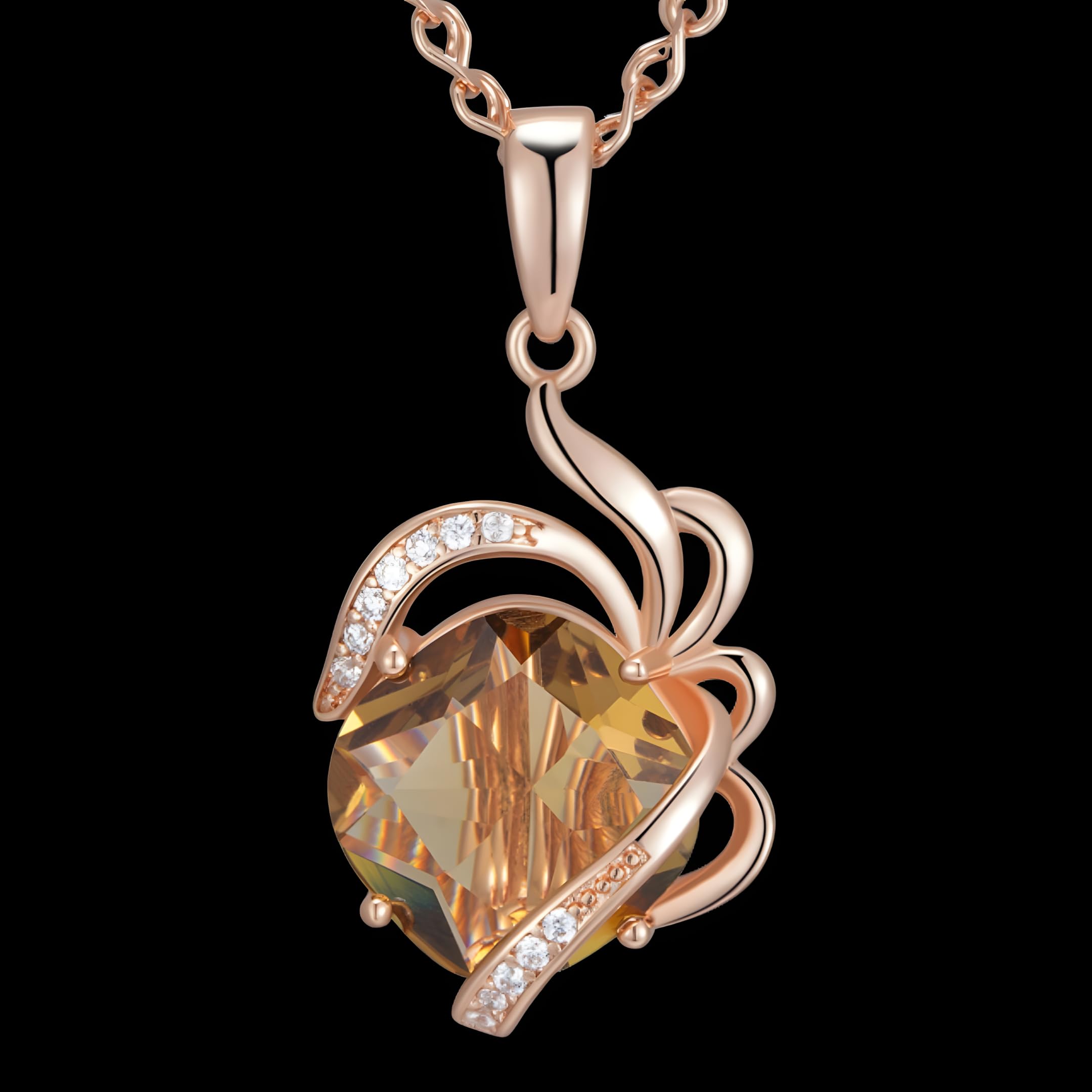 Elegante collar con colgante de circonita natural marrón para mujer, diseño único de flor de cristal 585, color oro rosa, joyería diaria 1272