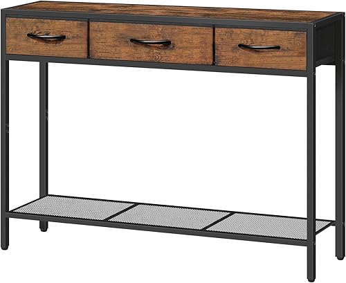 Miniatura 8 de Mesa consola con 3 cajones de tela, mesa de entrada industrial con almacenamiento, mesa de sofá estrecha para sala de estar, entrada, pasillo, sofá,