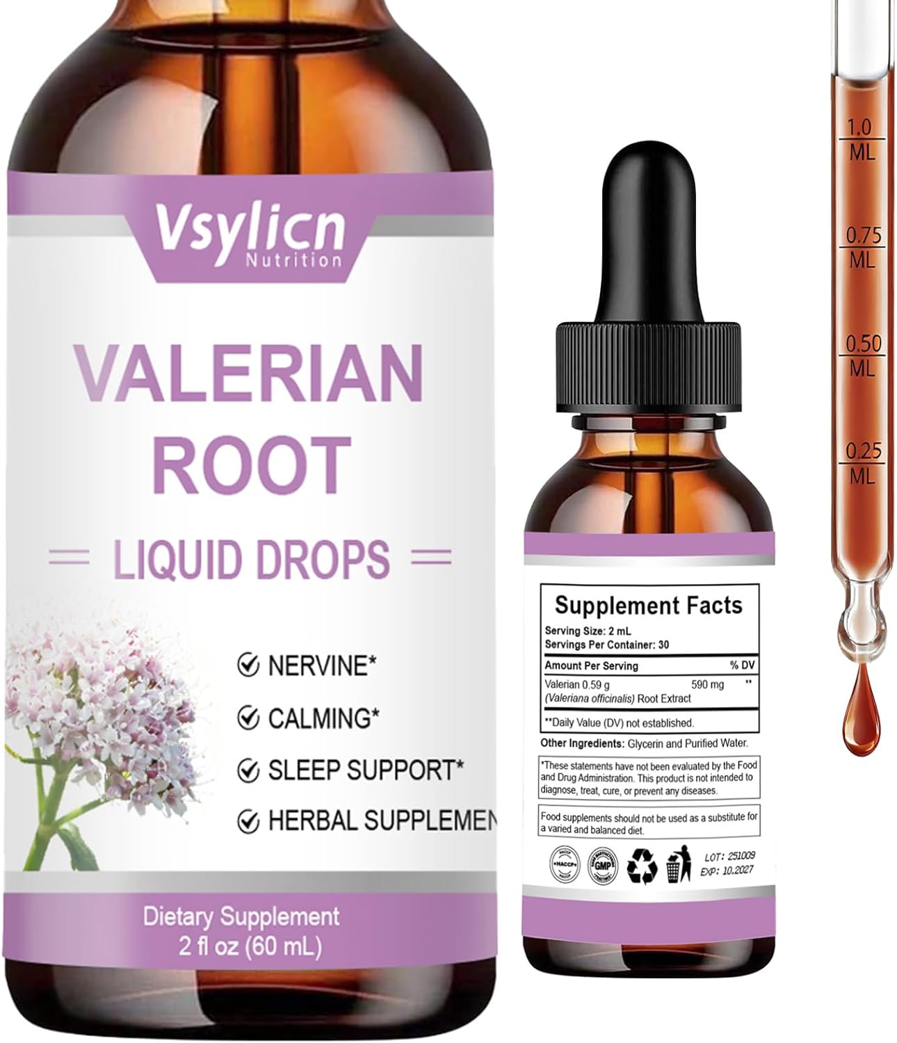 Valerian Root Liquid Drops | High-Potency 590mg per Serving Alcohol-Free Herbal Supplement | Fast-Absorbing Liquid for Natural Calm, Relaxation & Sleep Support | 2 fl oz (60 mL) | 30-Day Supply