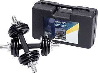 TechFit Manubri con Custodia di Stoccaggio - Ergonomic Handle, Weightlifting, Bodybuilding, Gym Exercises con chiusura di sicurezza Manubri Regolabili