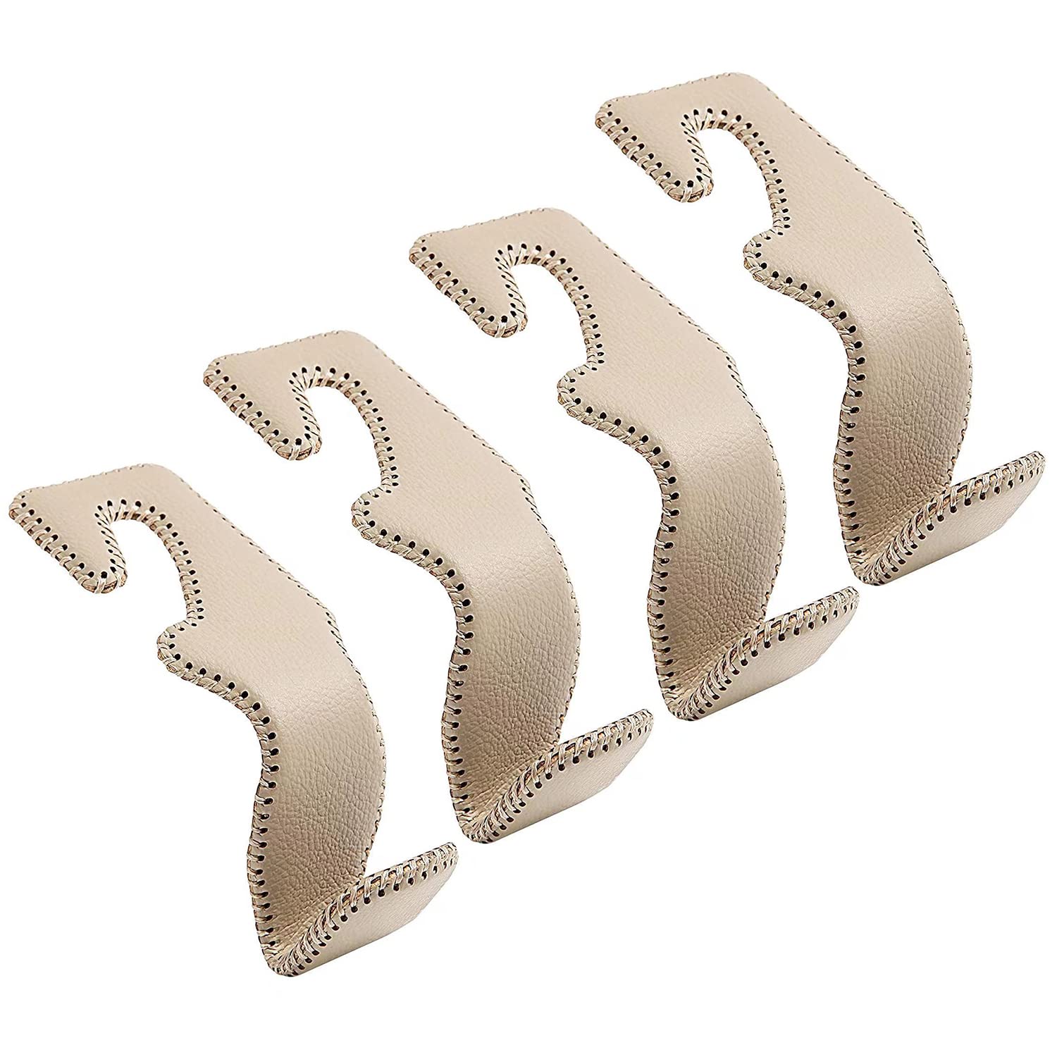 TISOHUGO Car Purse Hook, Back Seat Headrest Genuine Leather Hangers Durable Vehicle Organizer Accessory for Hanging Grocery Bags, 4 Pack, Beige