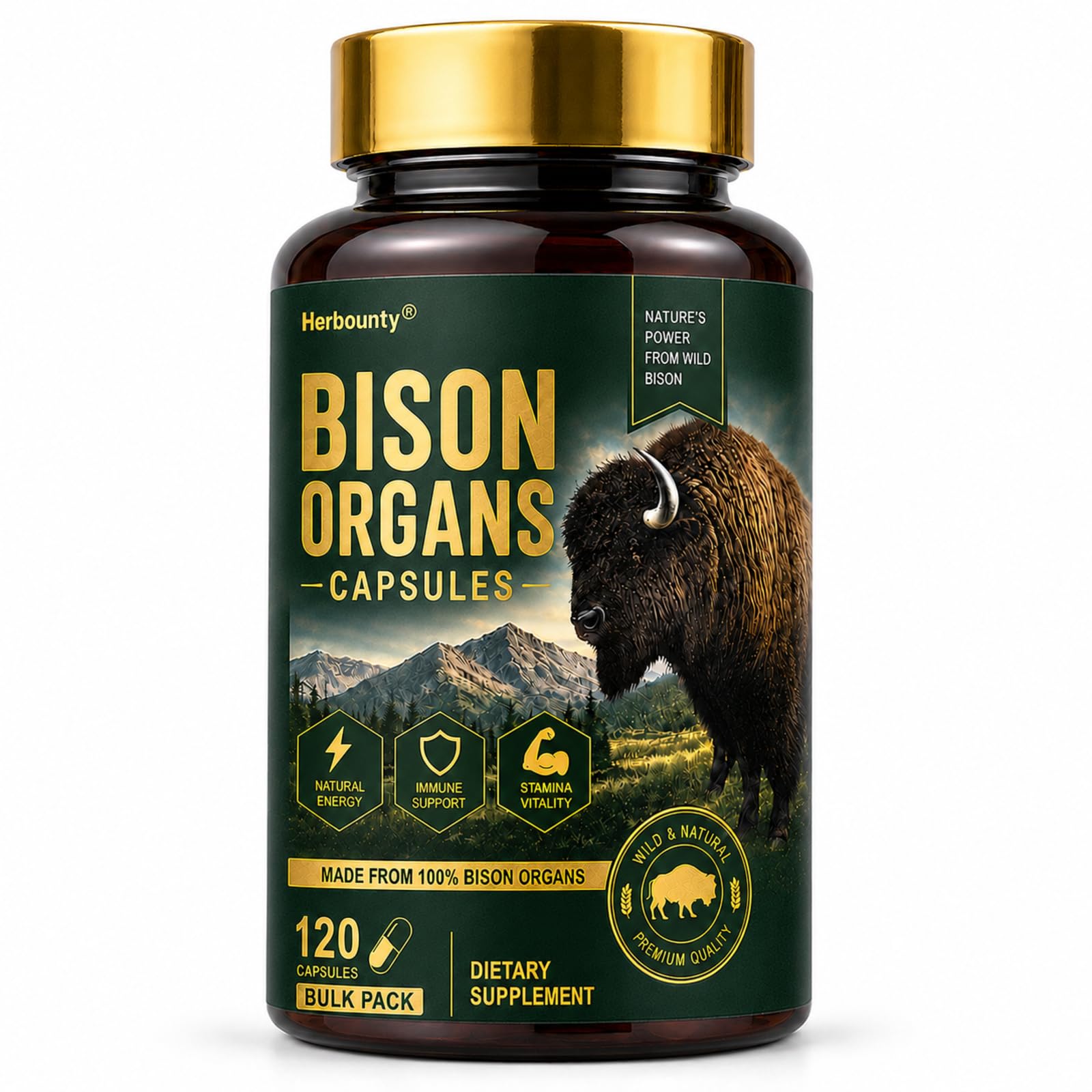 Bison Organ Supplement, Grass Fed Beef Organ Supplement, 120 Count 120 Count (Pack of 1)
