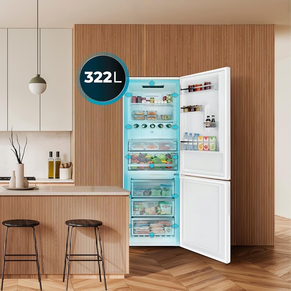Cecotec Frigorífico Combi Total No Frost de 356L Bolero CoolMarket Combi 356i White E. 200cm de Alto, 59,5 cm de Ancho, Clase E, Tecnología Multi Airflow, FreshnessFlex y HumidityFlex HUB, Blanco