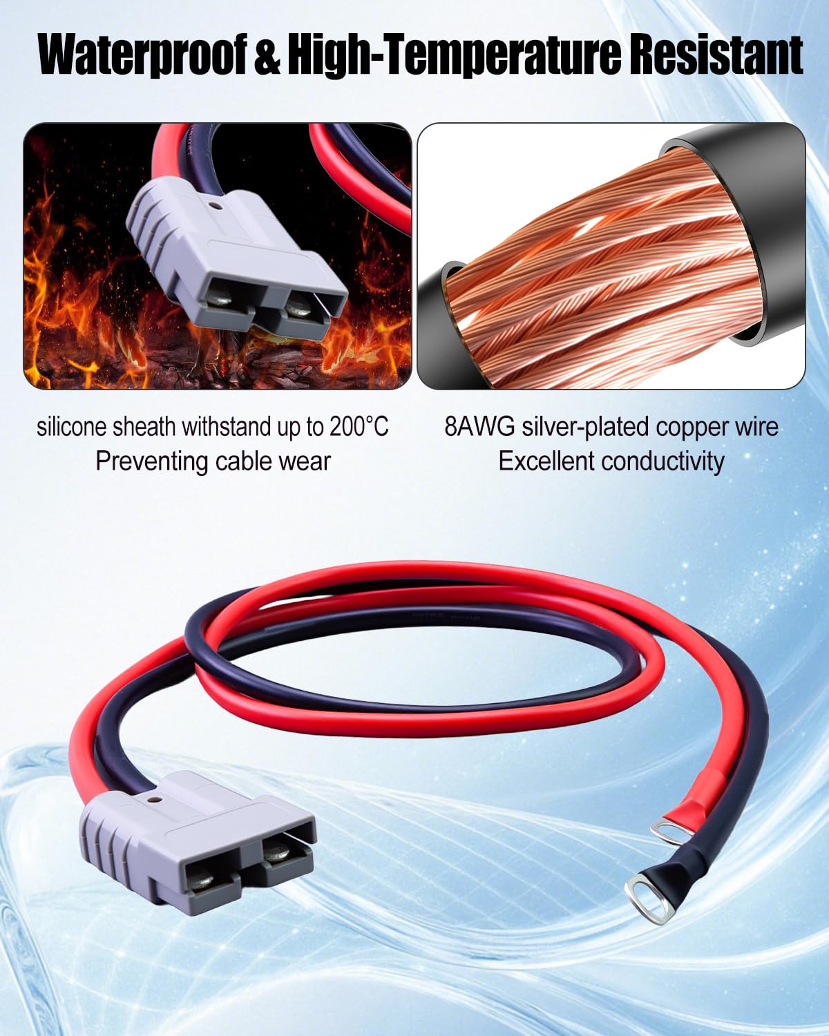 2PCS 50A Quick Connect/Disconnect Connectors 8 Guage Fits for Anderson Connector Plug, 100cm/3.28ft Battery Cables for Forklift Plug Wire Trailer Power Storage Power Harness