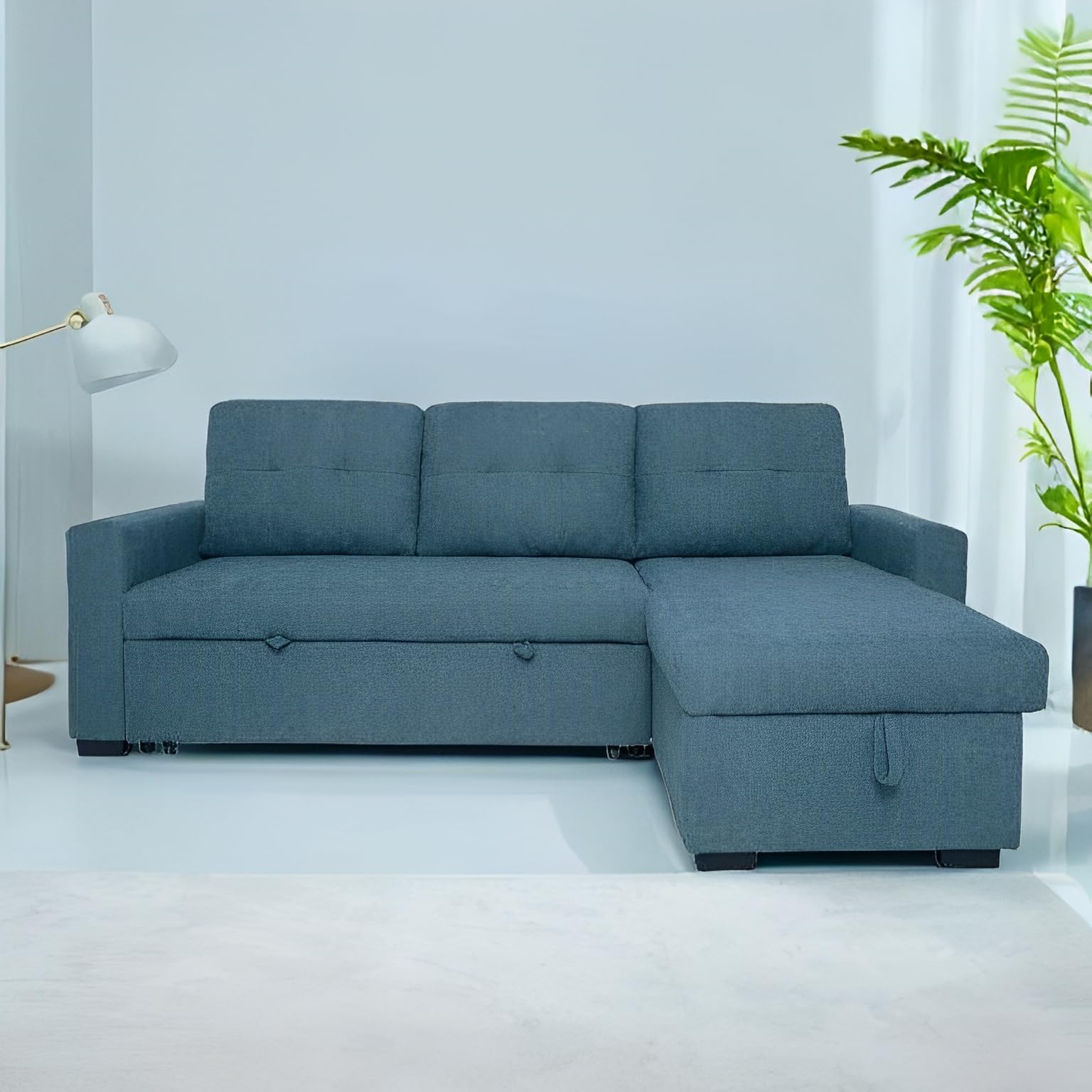 MUEBLIX.COM - Sofa 3 Plazas Chaiselongue Ojuel, Chaiselonge Intercambiable, Asientos y Respaldo Acolchados, Sofa Chaiselongue Cama con Arcon, Sofas de Salón Modernos, Color Gris