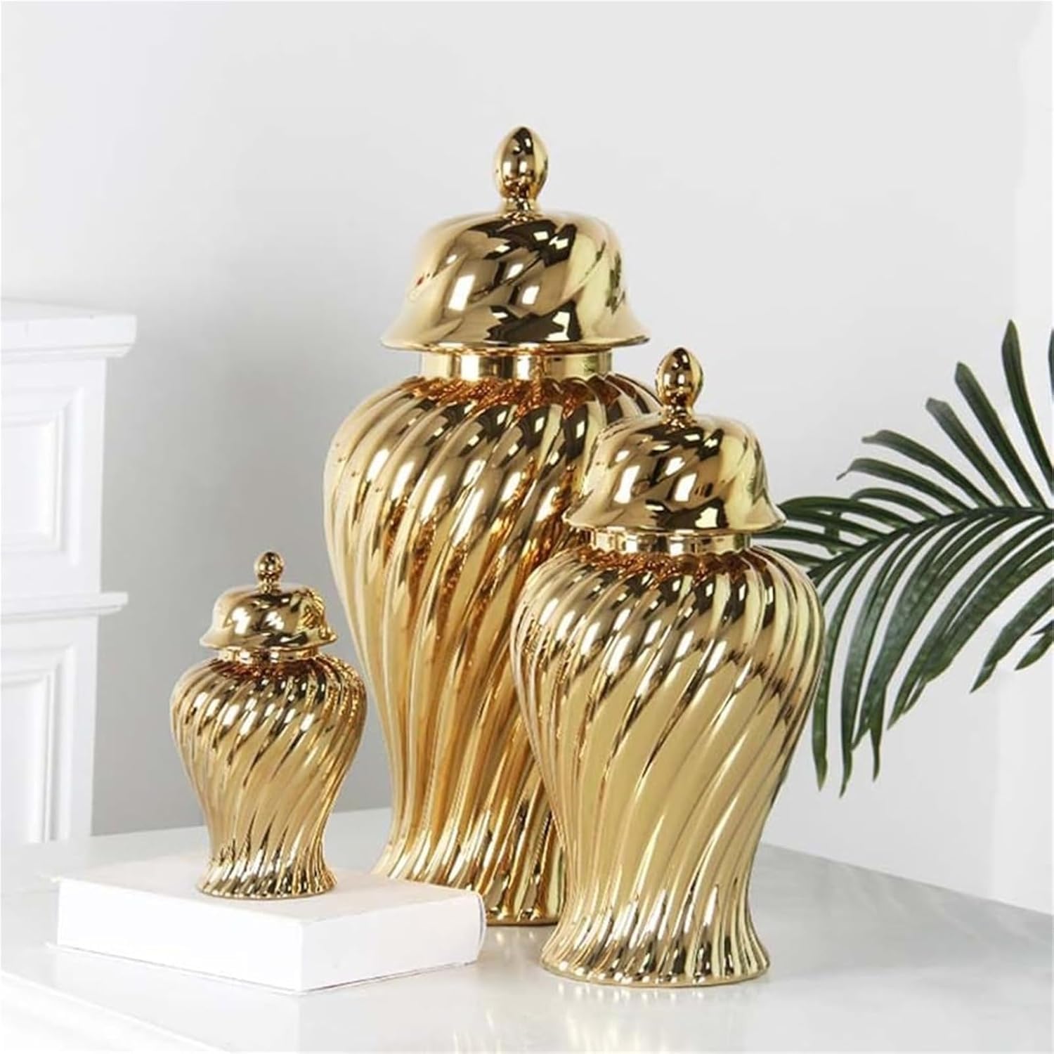Jarrón de cerámica con tapa, elegante decoración del hogar para comedor, cocina, sala de estar, estantería, elegante solución de almacenamiento