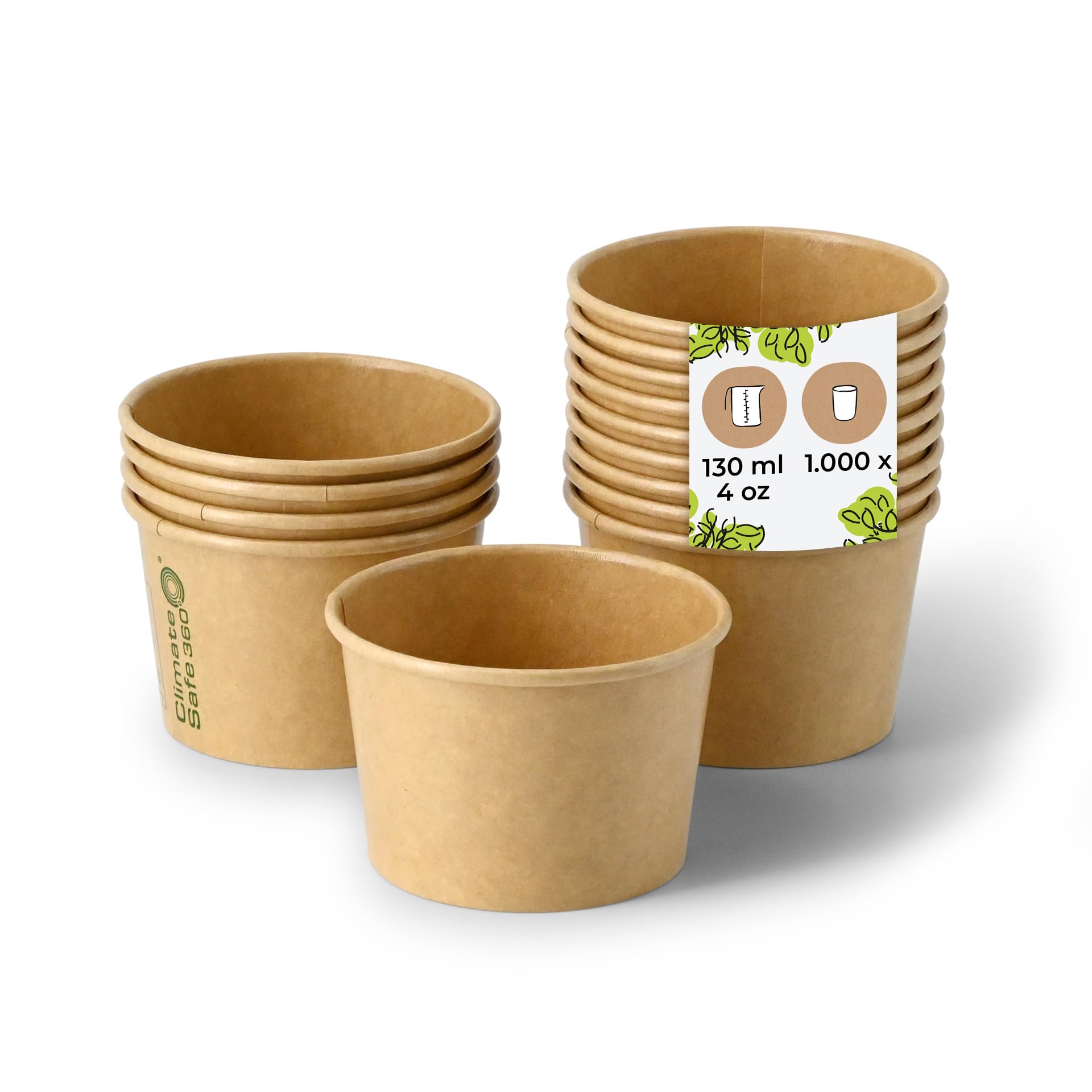 BIOZOYG 1000 piezas Cuencos para helado de cartón 75 ml marrón - vasos desechables sin plástico y reciclable - cuenco de postre para llevar