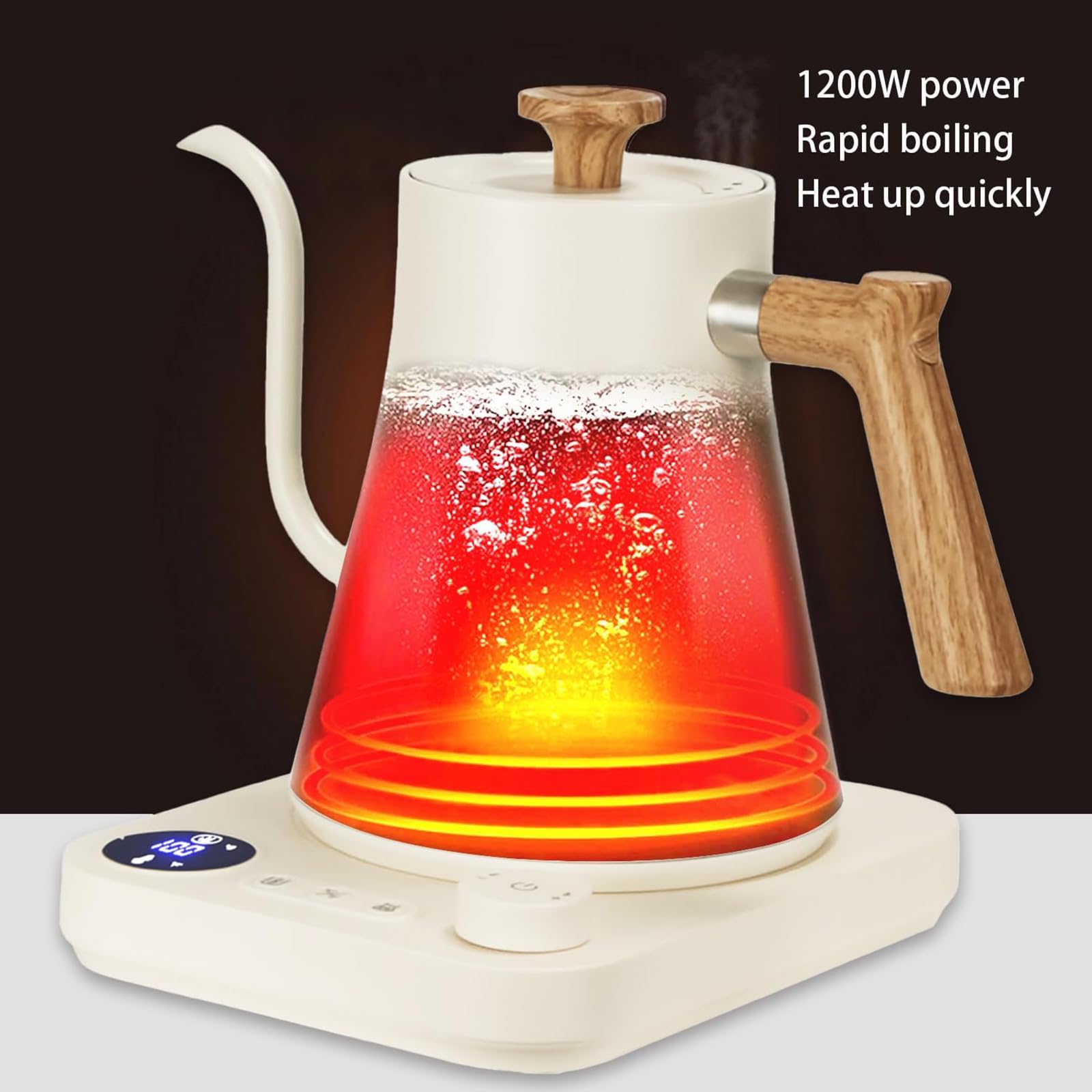 Gooseneck Electric Kettle, White, 0.9L | ±1℉ Temperature Control, 304 Stainless Steel, Ultra-Quiet, Auto Boil Detection, 8 Safety Protections & Memory Function