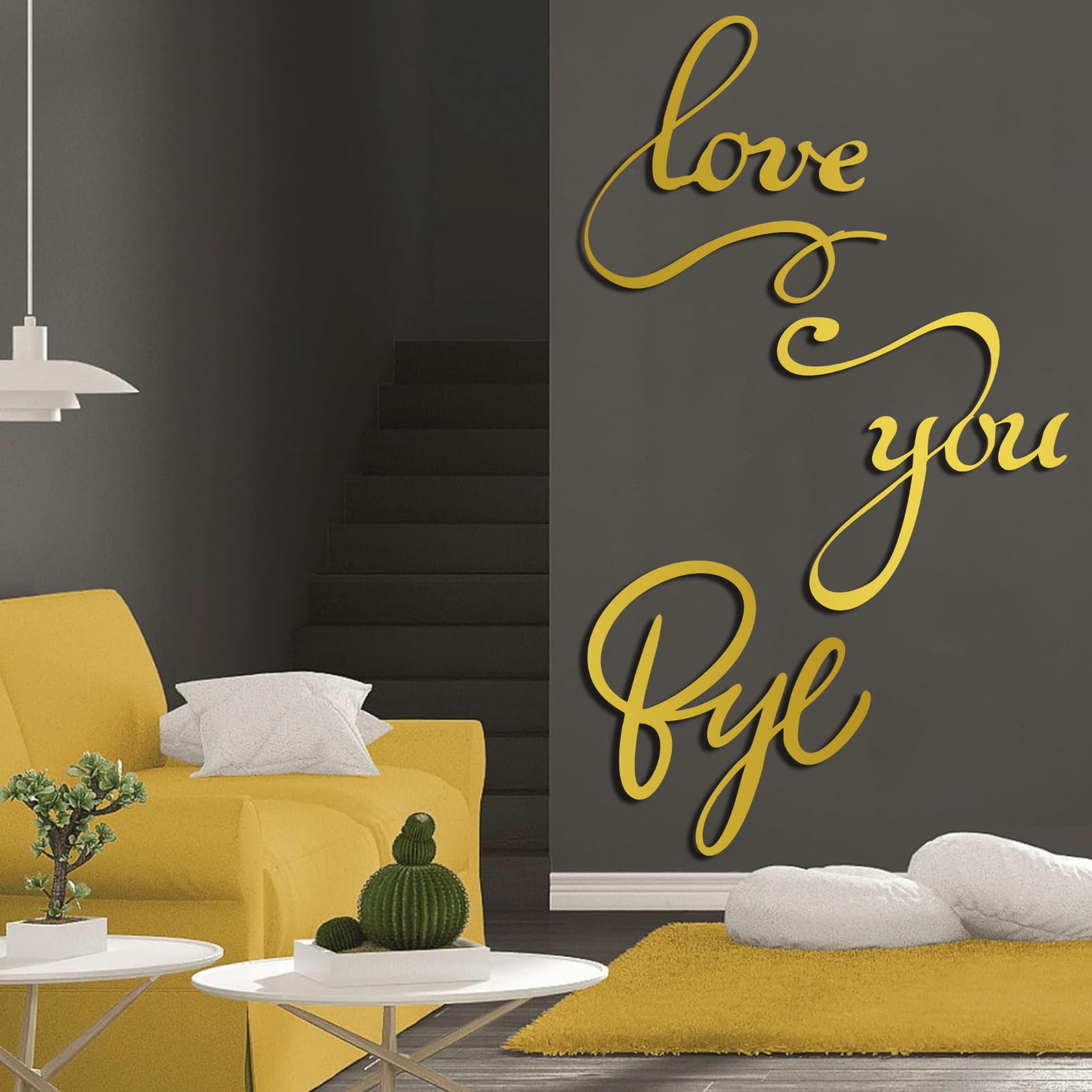 Schwarzes Metall-Wandbild „Love You Bye“, Metall-Liebeszeichen-Monogramm-Paar-Wandbild-Dekoration, Moderne Skulptur zur Dekoration von Wohnzimmer, Schlafzimmer, Flur und Wohnbereich (Weiß, 3