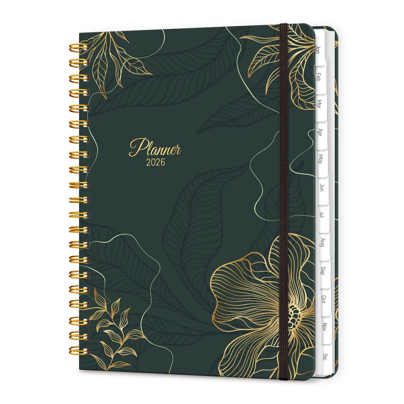 Lonely Oak 2026 Planner, A5 Agenda Daily Planners with Tabs, Spiral Bound Calendar 2026 Planner, Weekly and Monthly Organizers from Jan. to Dec., Hardcover Habit Tracker Journal 6.18" x 8.5"(Black Gold)