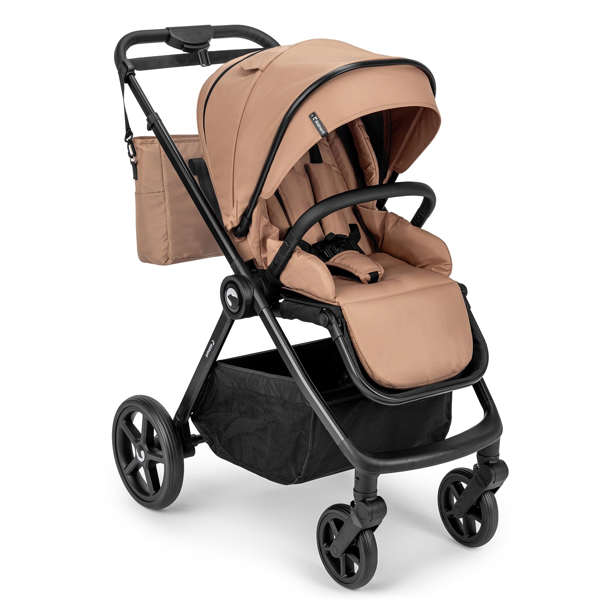Kidnort Älskar Buggy Kinderwagen, wendbarer Sitz, faltbar, kompakt, bis 22 kg, verstellbare Rückenlehne, UV-Schutzdach, 5-Punkt-Gurt, Regenverdeck, Moskitonetz, Tasche Beige