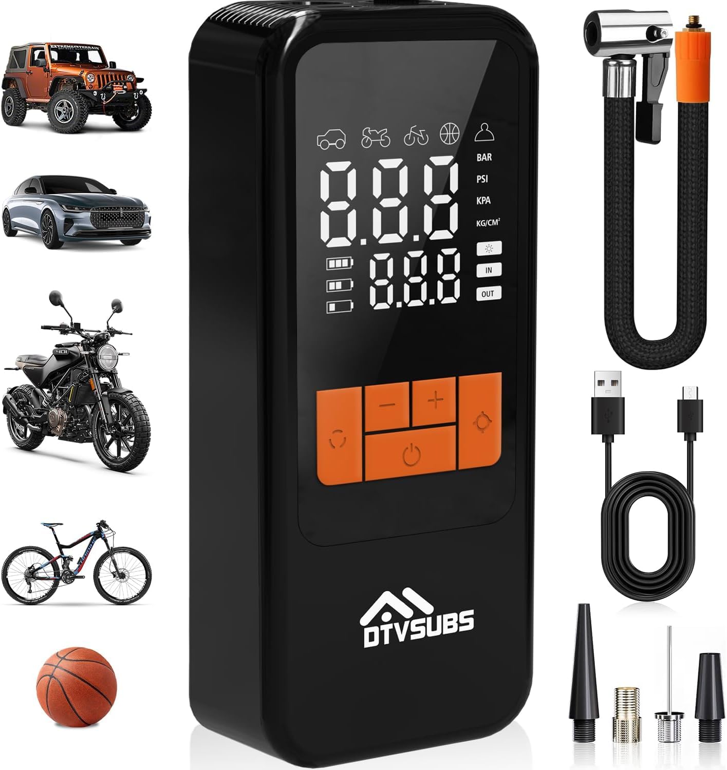 Compresseur d'Air Portatif 10,3 Bar/150 PSI, Gonfleur Pneus Voiture Mini | Pompe À Velo Électrique Gonflage Rapide, Gonfleur Pneu Sans Fil avec Batterie 4000mAh PowerBank, LED et Arrêt Automatique