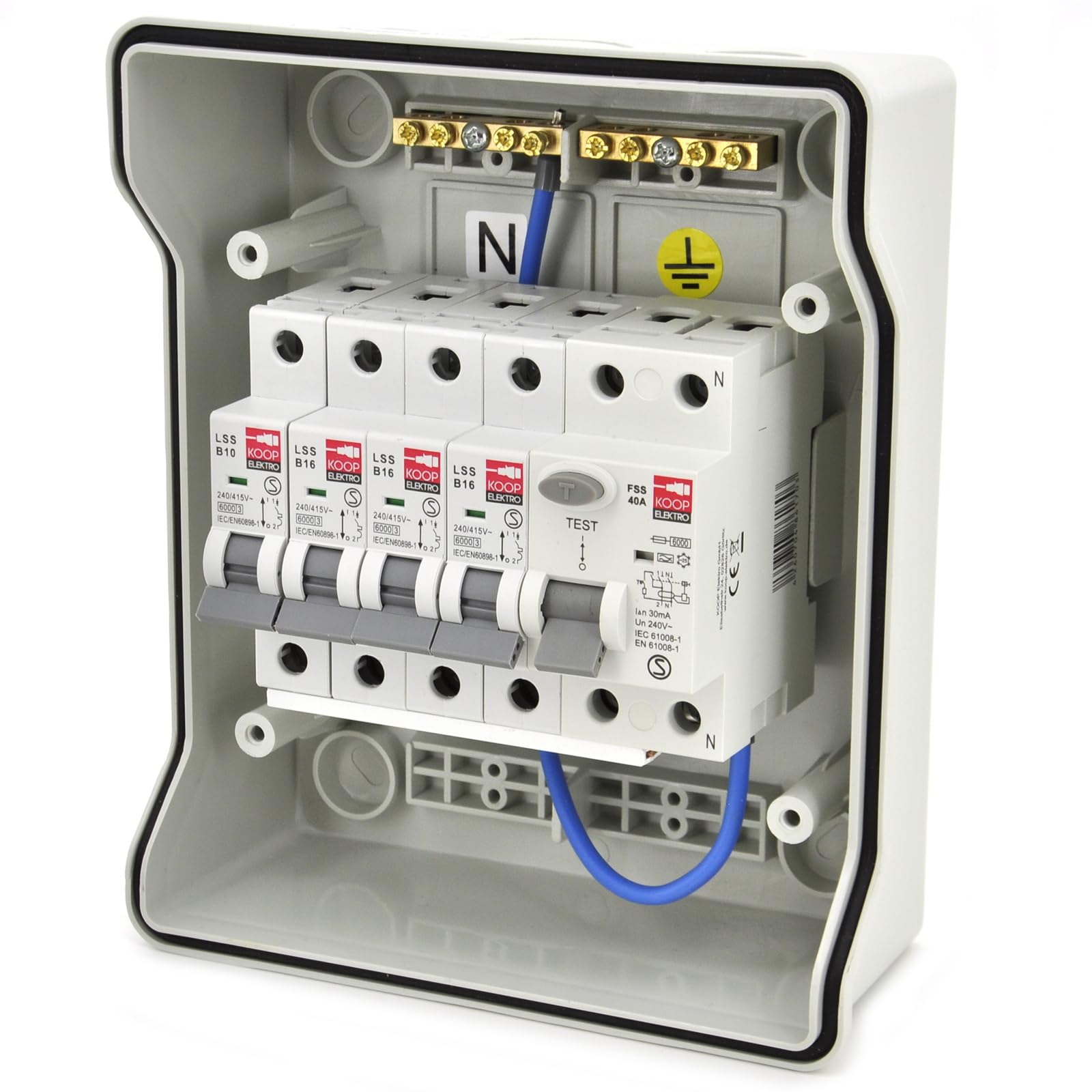 ELS Elektrotechnika Feuchtraum Verteilerkasten IP66 Aufputz | 6 Module Sicherungskasten Vormontiert mit FI-Schutzschalter & 4x LS (1xB10/3xB16) Typ A - UV-Beständig Outdoor