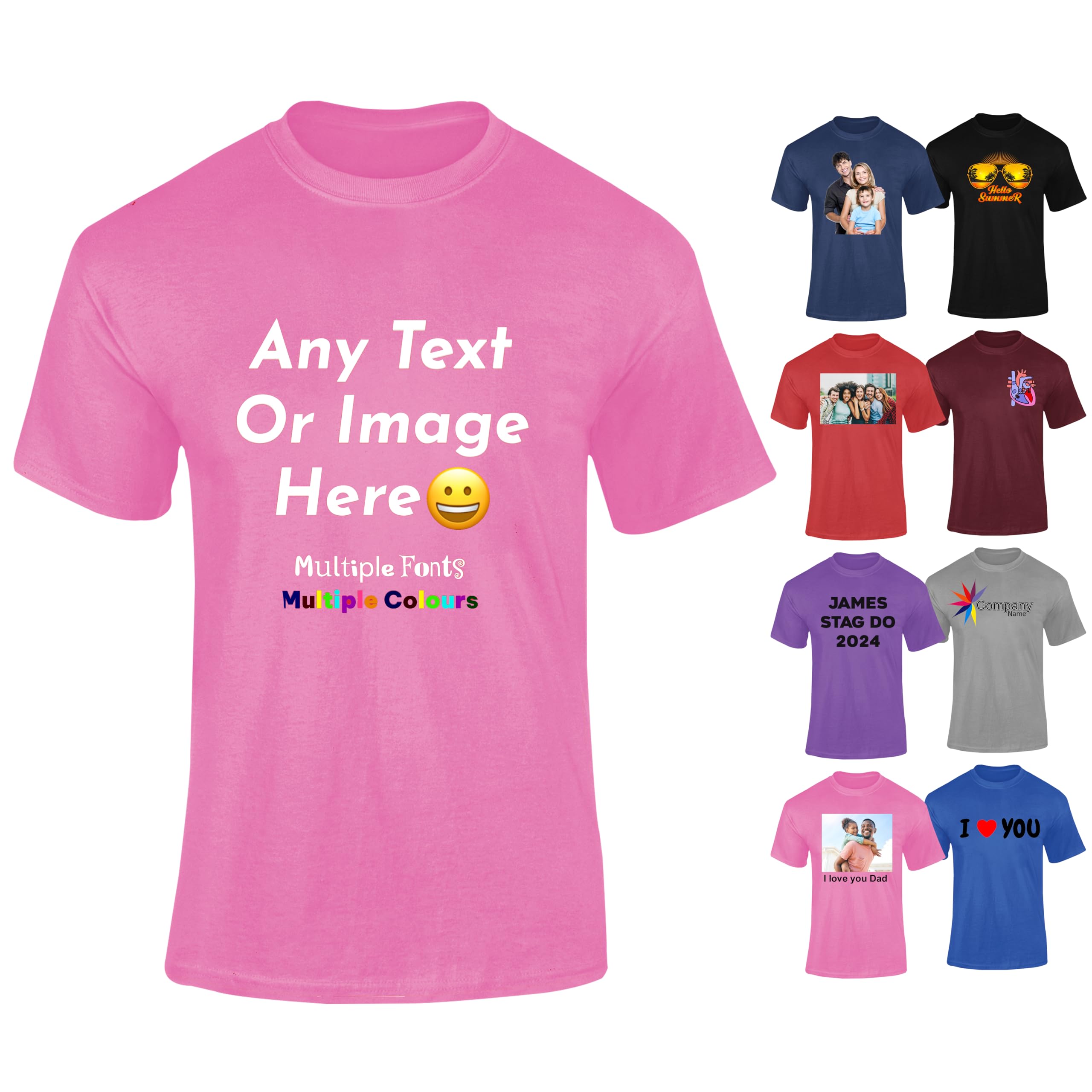 Varsany Personalised T Shirts Mens Womens Kids UK - Customised T Shirt with Any Text and Photo, Long-Lasting Printing - Design Your Own Custom T Shirt — view 25