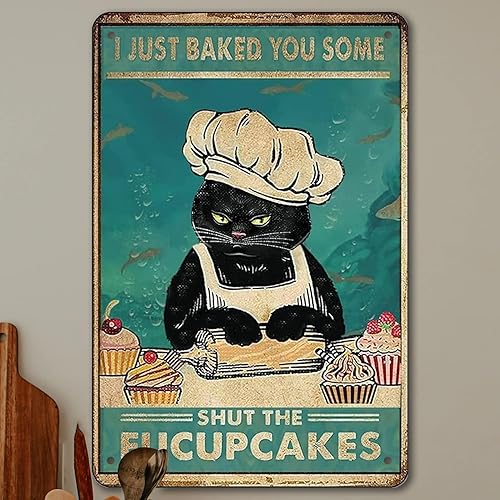 Cartel de metal divertido retro de gato de metal, letreros vintage de cocina, decoración de pared, arte de gato, gatos, para el hogar, cafetería,