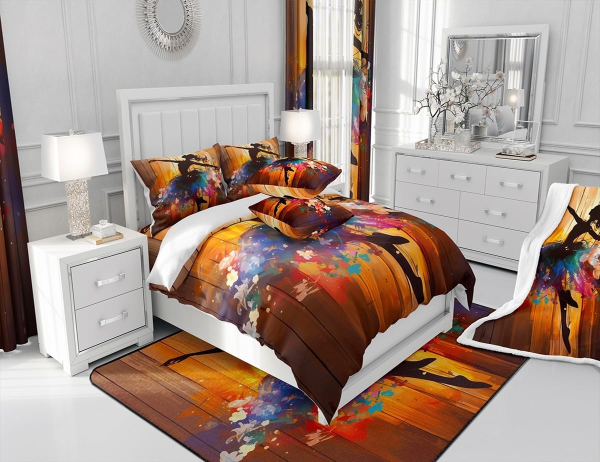 Feelyou Dance Area Rug 3x5 Ballet Princess Dancer Living Room Rugs for Kids Boys Girls Colorful Flower Decorative Carpet Ballet Dance Theme Indoor Floor Mat Accent Rug