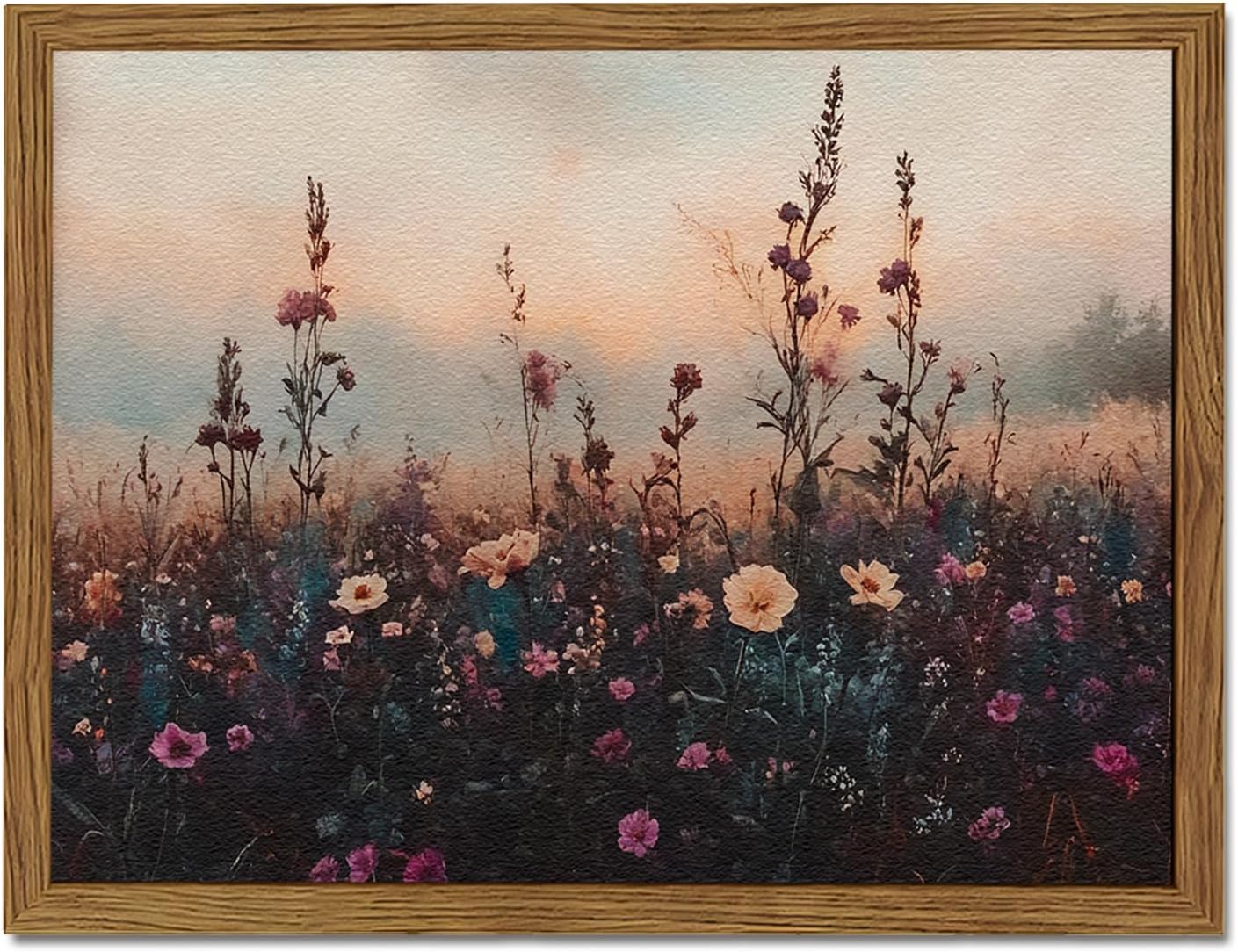 Vintage Flower Wall Art - Dark Floral 3D Textured Framed Sandstone Painting, 16x24 Farmhouse Decor for Living Room Bedroom