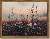 Vintage Flower Wall Art - Dark Floral 3D Textured Framed Sandstone Painting, 16x24 Farmhouse Decor for Living Room Bedroom
