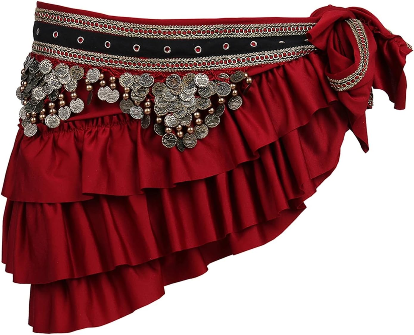 Tribal Belly Dance Clothes Gypsy Costume Accessories Fringe Wrap Coins Belts Hip Scarf Belly Dance Belt (Color : Dark red)