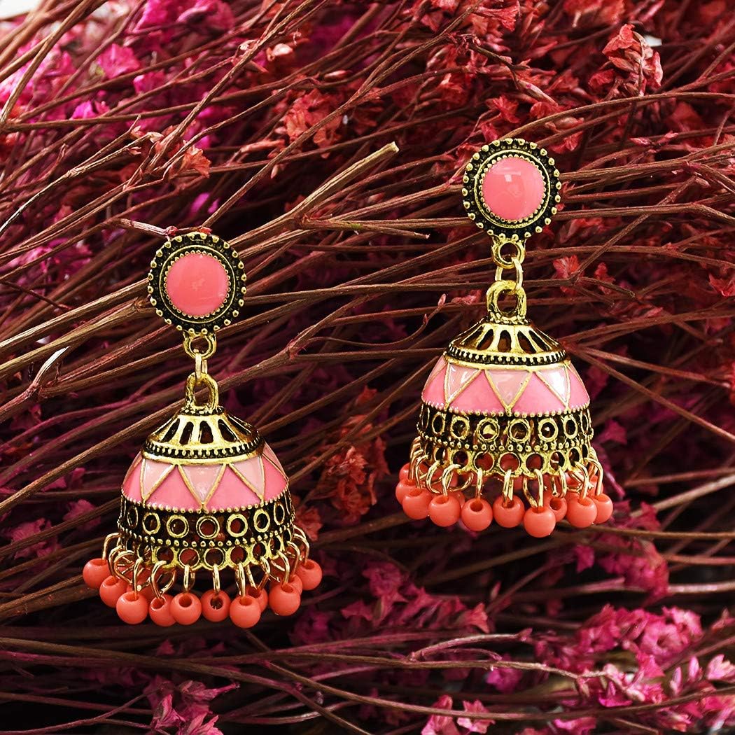 idealway 4-6 Pairs Indian Jhumka Jhumki Drop Dangle Earrings for Women Mexico Gypsy Enamel Earrings Ethnic Style Golden Ball Pendant Earrings Female - Image 8