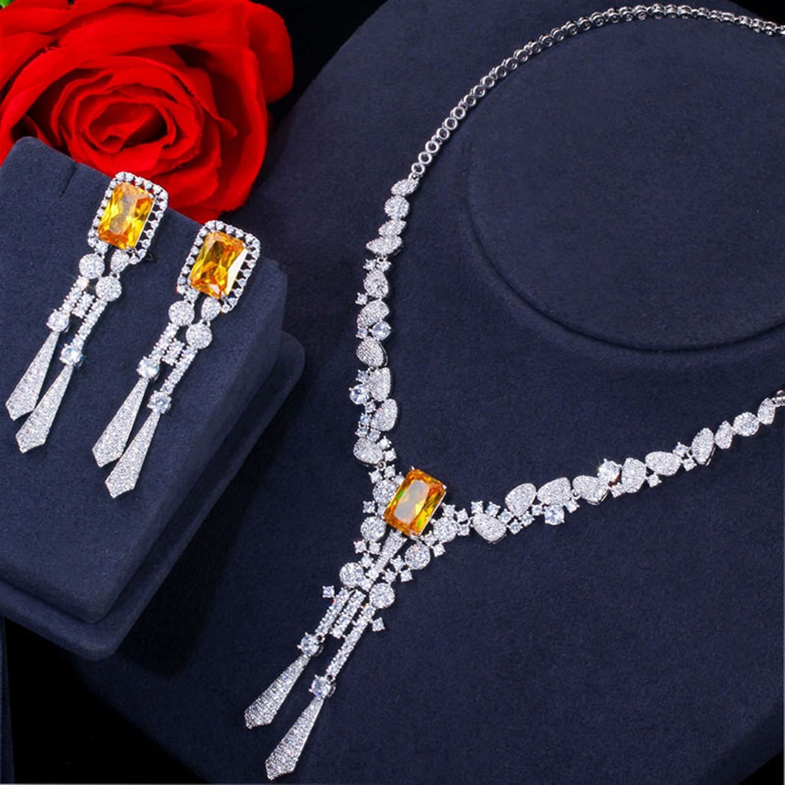 Gioielli in Argento Colore zirconi Pendenti Goccia Set di Gioielli da Sposa da Sposa Costume da Donna