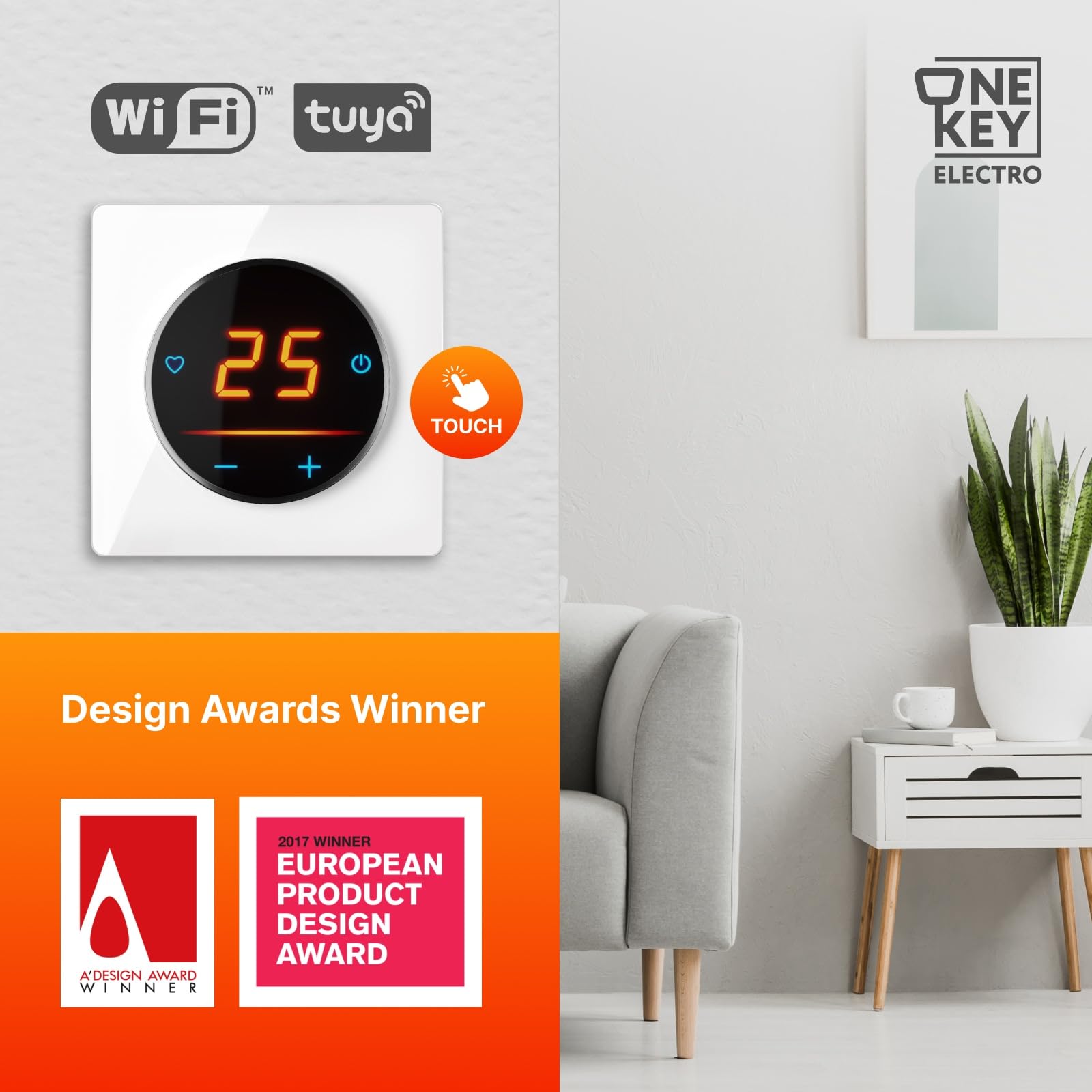 Elektryczne ogrzewanie podłogowe: mata grzewcza WARMON CLASSIC LIGHT 100 W/m² z termostatem WiFi OKE-25 Touch i ramką ze szkła Garda, termostat: OKE25 Garda biały, rozmiar maty: 3,5 m²