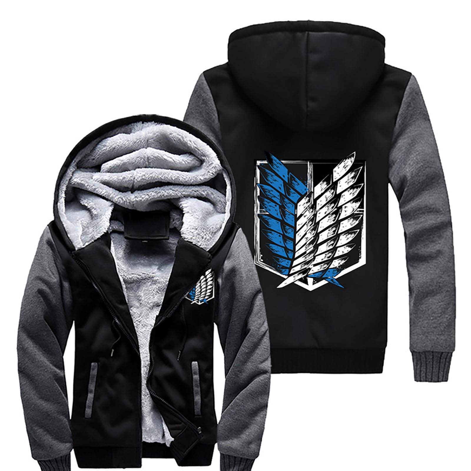 Armaan Men's Color C Hoodies Fleece Zip Up Hooded Sweatshirts Pullover For Attack Titan Warm Jackets Winter Fuzzy Sherpa Lined Camouflage Coats Personalized Full Zipped Jacket,-L