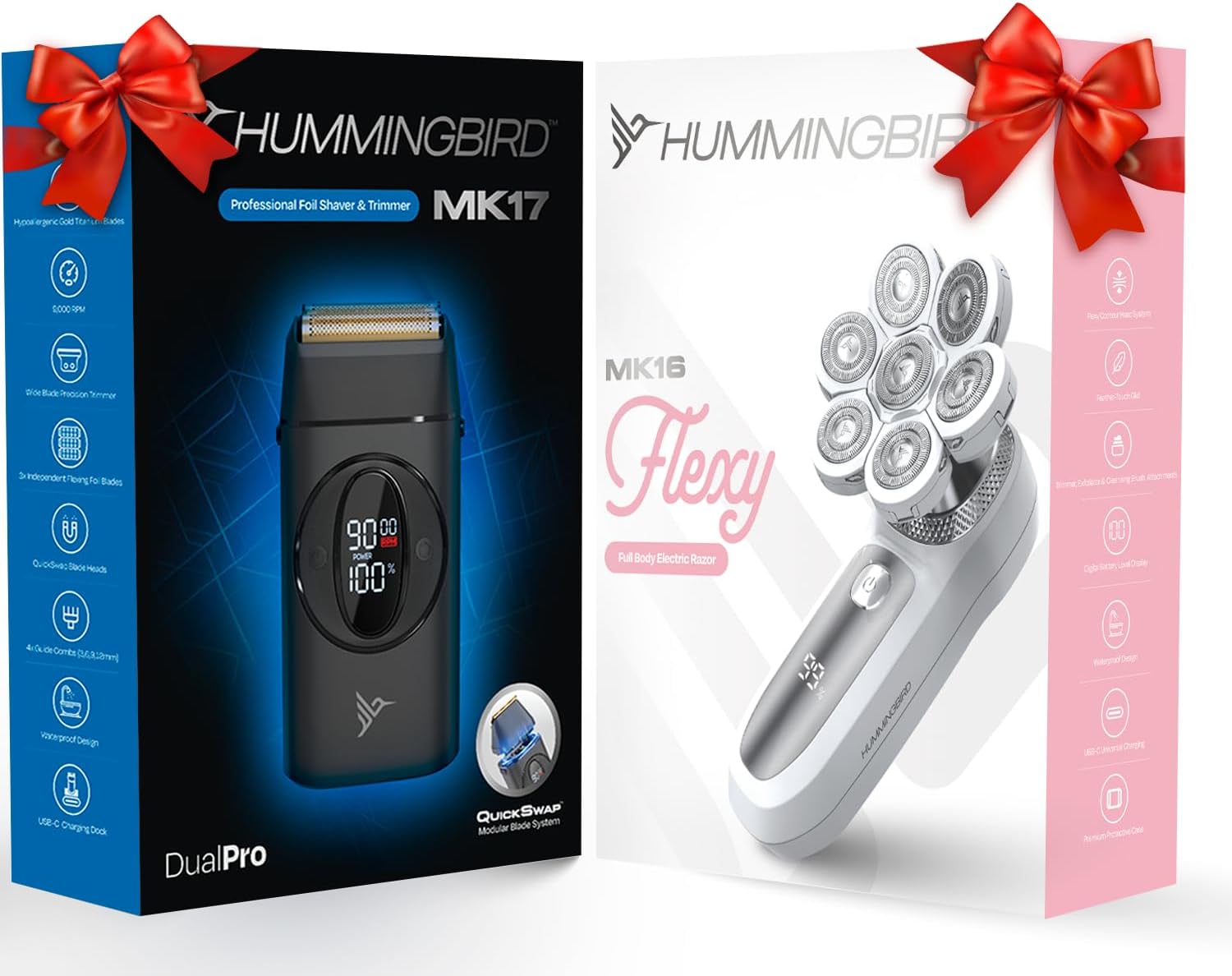 HUMMINGBIRD His & Hers Bundle Includes MK16 Flexy Cordless Electric Leg Shaver Kit & MK17 DualPro Foil Shaver & Beard Trimmer Kit