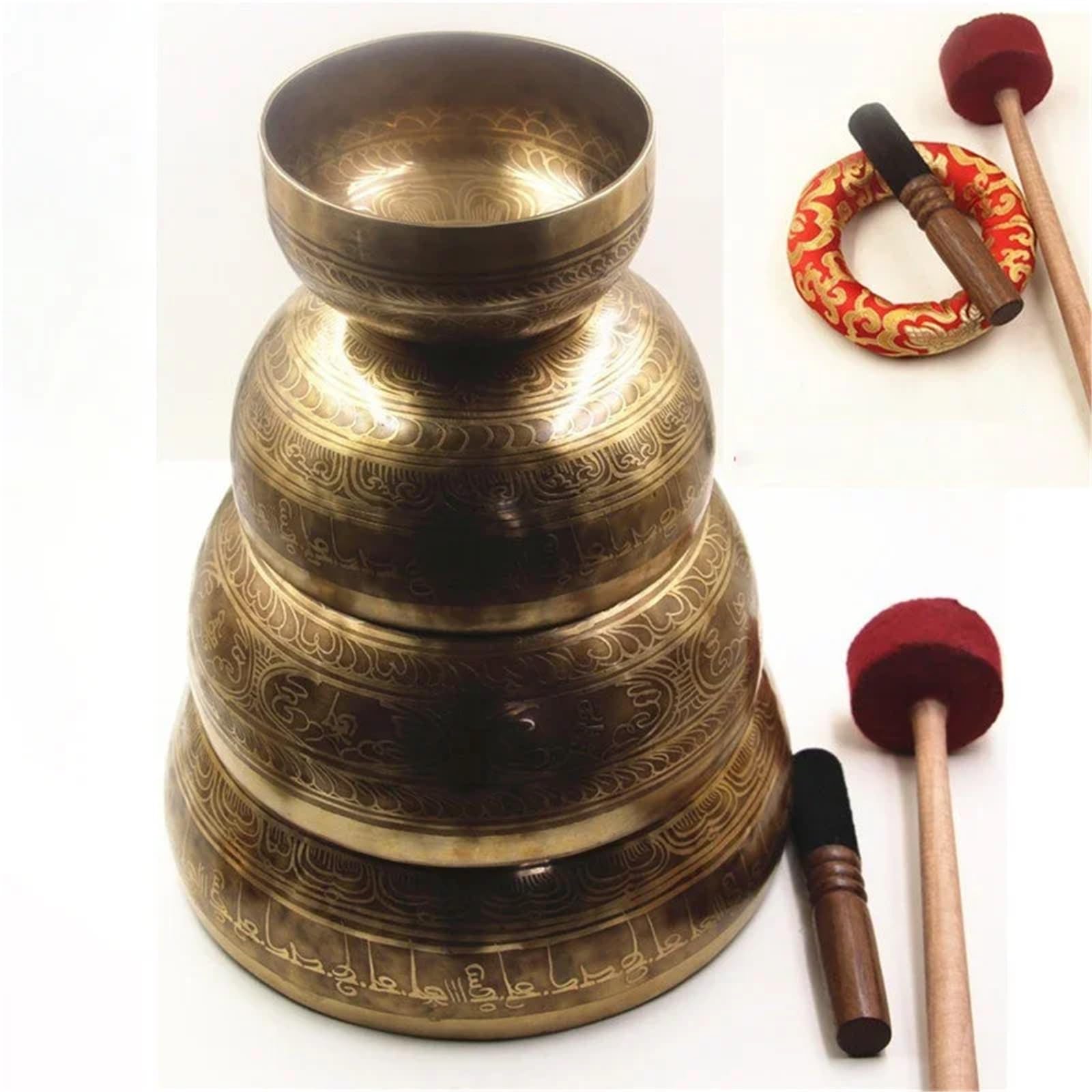 Set di campane tibetane grandi dimensioni in ottone fatte a mano