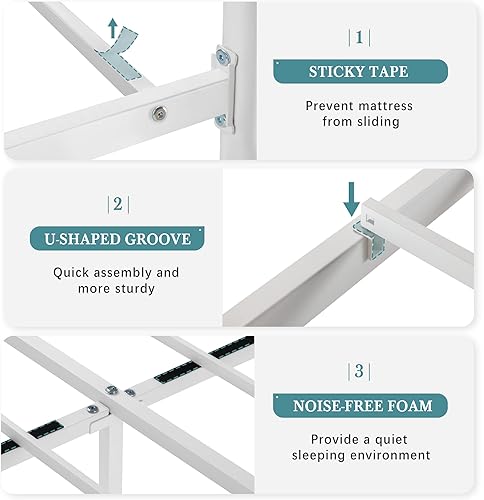 Miniatura 63 de HOOMIC Base de cama de plataforma metálica de tamaño individual de 14 pulgadas con estilo victoriano vintage, cabecera y estribo de hierro